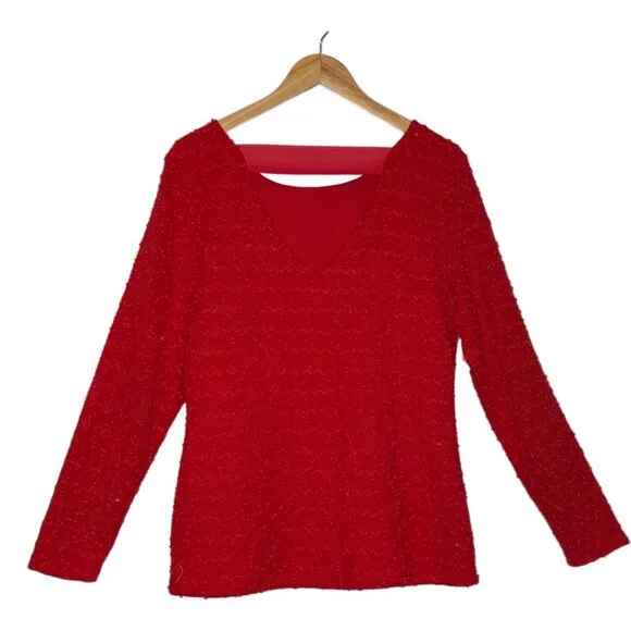 Jennifer Lopez Red Sweater Top “SPARKLY DAYS” Sequins Sz XL - Picture 4 of 8